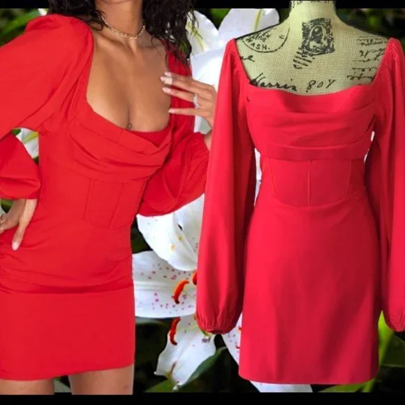 Princess Polly Lillie Long Sleeve Corset Minidress in Red at Nordstrom, Size 0